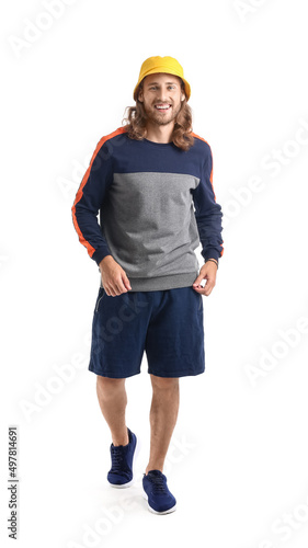 Handsome stylish guy on whi...