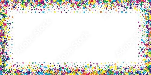 Falling letters of English language. Vivid flying words of Latin alphabet. Foreign languages study concept. Bewitching back to school banner on white background.