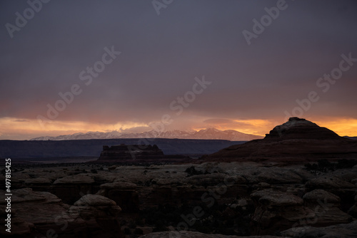 Clouds Begin To Break Over The La Sal Mountains At Sunrise