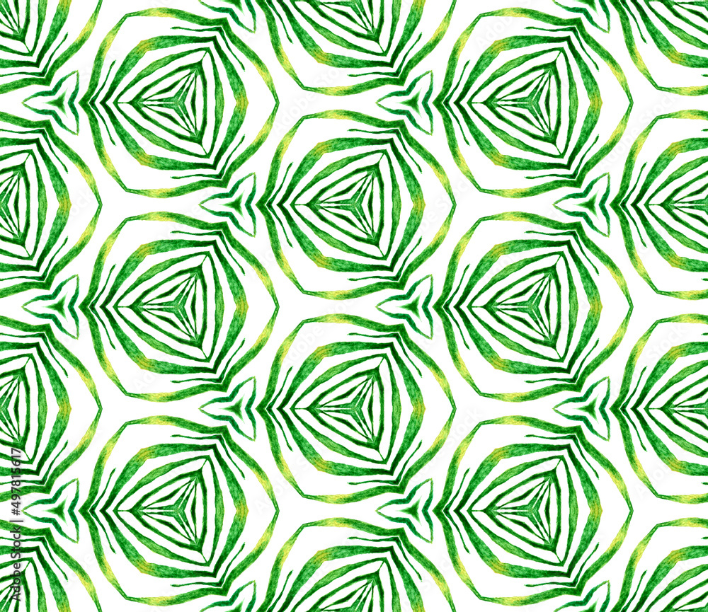 Green tropical seamless pattern. Hand drawn waterc