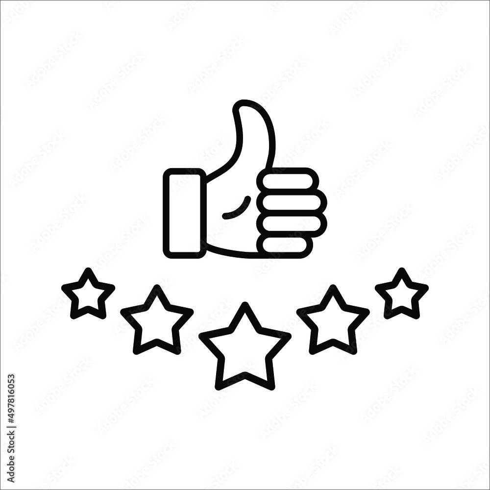 Five stars and hand, customer review, quality rating icon vector stroke and color editable on white background Five stars and hand, customer review, quality rating icon vector stroke and color editable on white background