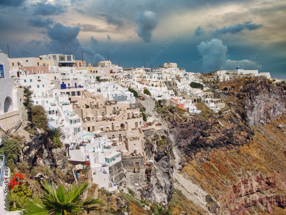 Greece, typical foreshortening of Imerovigli, Santorini