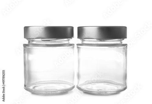 Two glass jars on white background