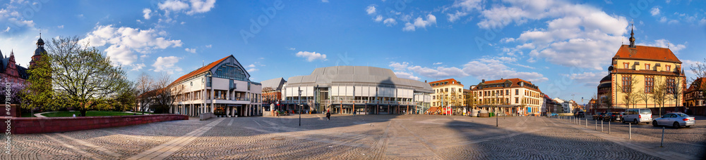 Panorama of the castle square in Aschaffenburg with Stadthalle , Jesuit church and town library