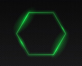 Neon frame green. Geometric polygon, design for advertising poster or banner. Modern technologies and digital world, futuristic image for website, education for kids. Realistic vector illustration