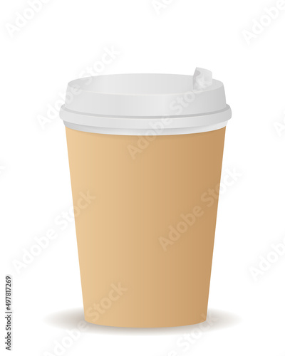 Paper packaging mug. Coffee or tea, special heat preservation materials. Equipment for cafes and catering. Hot refreshing drinks for staff and students. Cartoon isometric vector illustration
