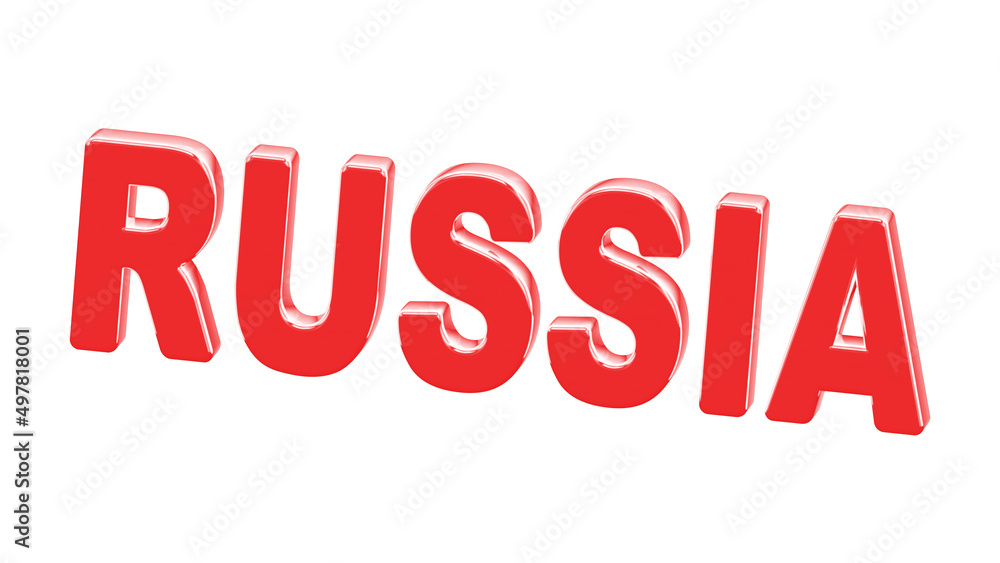 Red word Russia isolated on white background. 3d illustration.