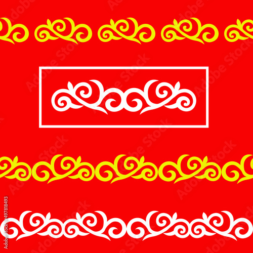 Set of 3 seamless border and vector ornamental elements with motifs of Kazakh, Kyrgyz, Uzbek, national Asian decor for borders, textile, plate, tile, and print design. Workpiece for your design.