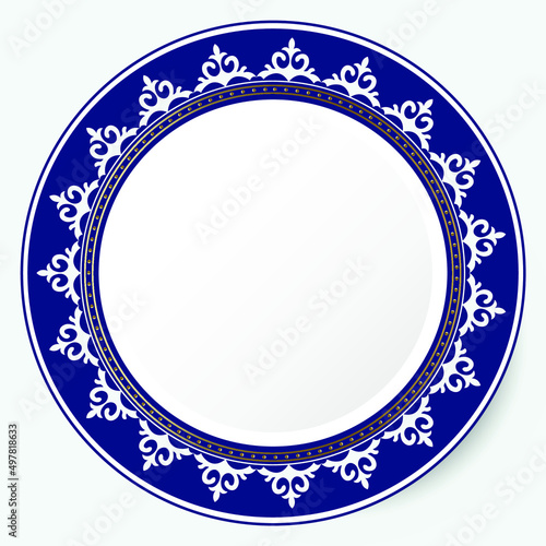 Round Frame, workpiece for your design. Ornamental elements and motifs of Kazakh, Kyrgyz, Uzbek, national Asian decor for plate, textile and print design. Circle frame. Vector. 