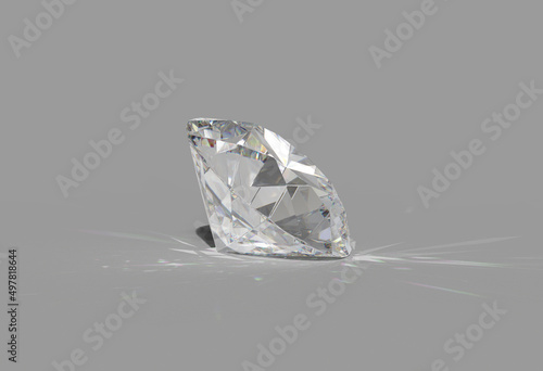 round diamond cut on shiny white background  back light  shiny  caustic rays 3D render