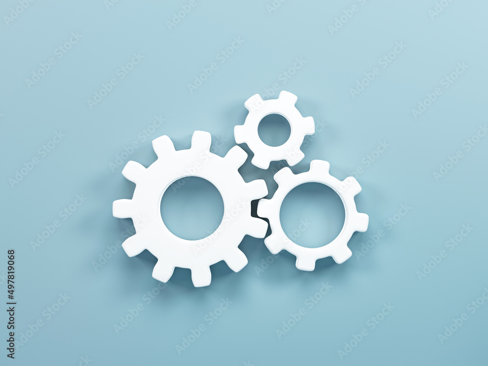 3D rendering, 3D illustration. Minimal gear symbol on blue background. Gear simple icon cogwheel concept. 3D rendering, 3D illustration. Minimal gear symbol on blue background. Gear simple icon cogwheel concept.