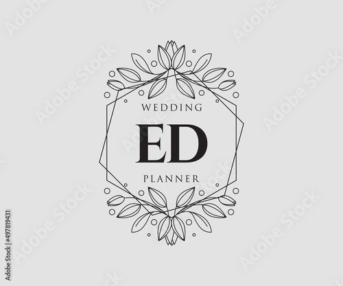 ED Initials letter Wedding monogram logos collection, hand drawn modern minimalistic and floral templates for Invitation cards, Save the Date, elegant identity for restaurant, boutique, cafe in vector