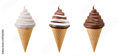 3d ice cream in a wafer cone set