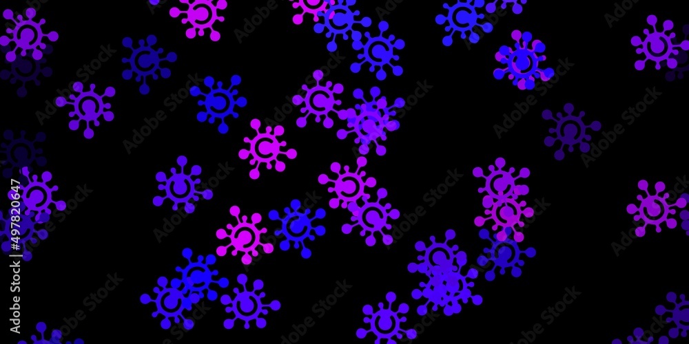 Dark purple, pink vector pattern with coronavirus elements.