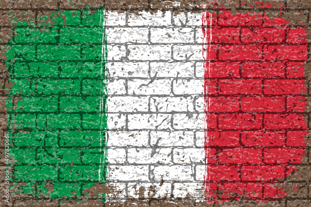 レンガの壁に描かれたイタリア国旗のベクター素材