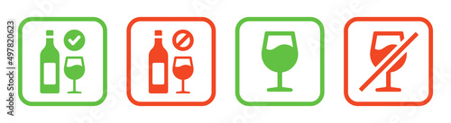 Non alcohol sign and alcohol allow icon sign vector illustration.