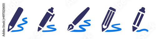Pen icon set. Write icon collection isolated on white background.