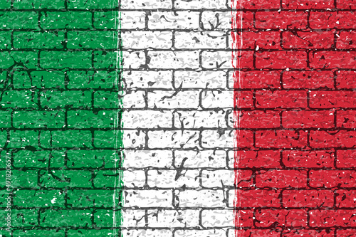 レンガの壁に描かれたイタリア国旗のベクター素材