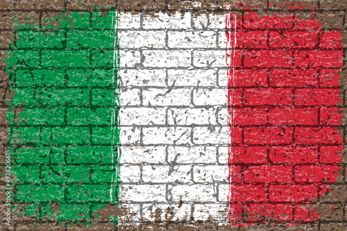 レンガの壁に描かれたイタリア国旗のベクター素材