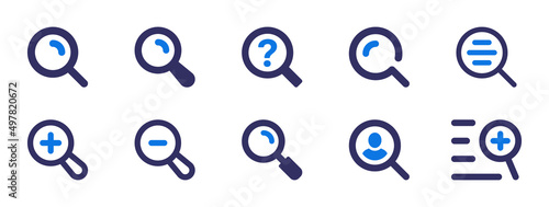Search icon set. Containing magnifying glass, zoom, find, enlarge icon vector illustration. 