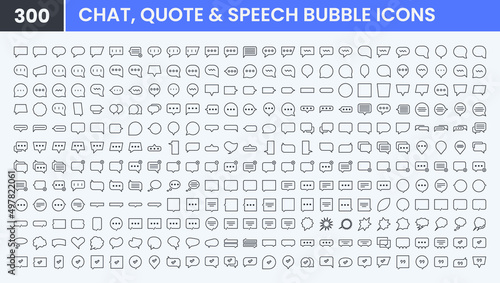Minimal Chatting Box vector line icon set. Contains linear outline icons like Speech Bubble Text, Quote, Speak, Talk, Dialogue, Message, Text Box, Communication. Editable use and stroke for web.