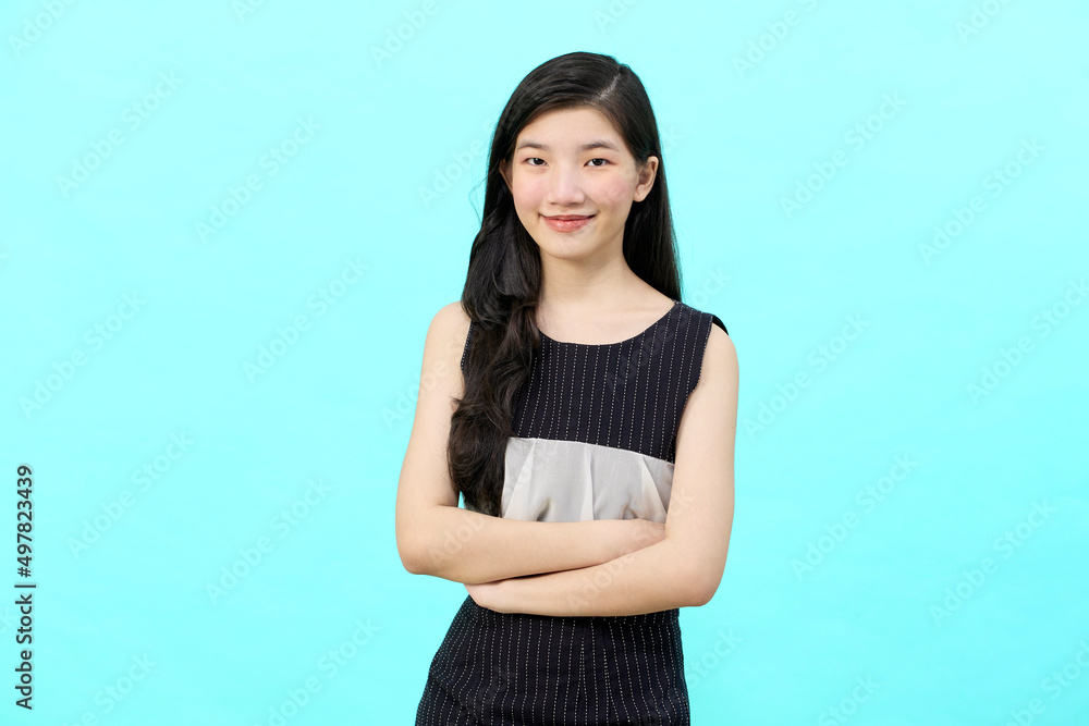 Businesswoman standing person cross arms on chest Businesswoman standing person cross arms on chest
