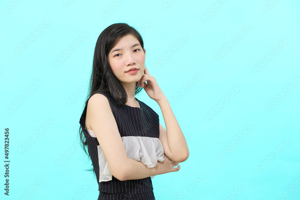Asian businesswoman standing person cross arms on chest Asian businesswoman standing person cross arms on chest