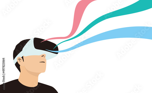 Man wearing virtual reality glasses. look at the sky