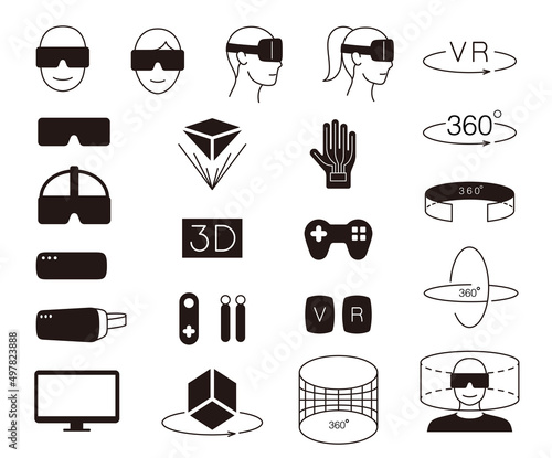 Virtual reality black icon set, vector illustrator