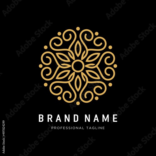 Flower ornament logo design template Premium Vector, Abstract ornament logo mandala flower swirl icon vector design. Elegant premium art deco ornament vector logotype symbol.
