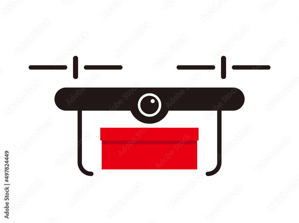 Drone deliver goods, flat icon design, vector illustration