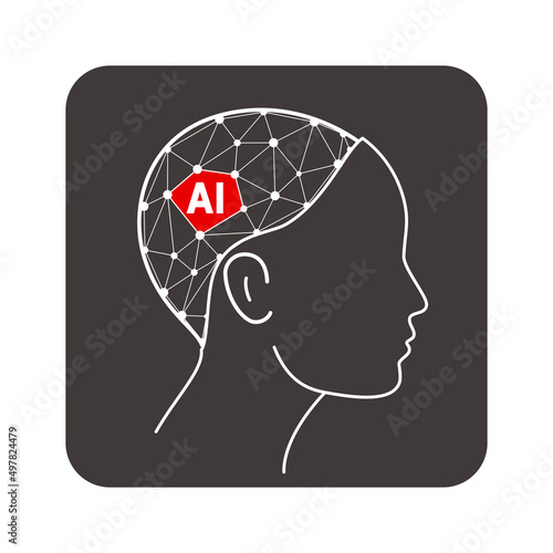 Microchip in the Cyborg head, Artificial intelligence concept. vector illustration