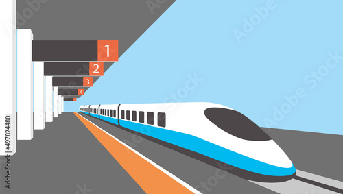 Platform of railway station with hight-speed train