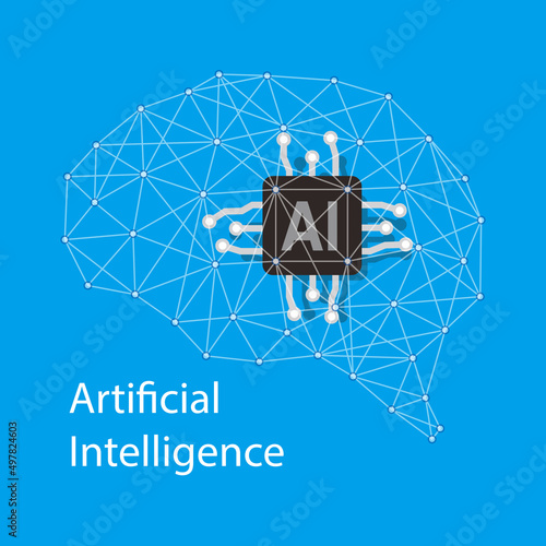 Artificial intelligence concept, Neuron and microchip, vector illustration