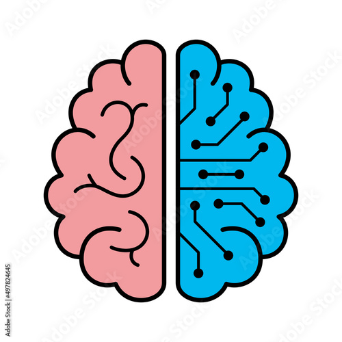 Human brain and artificial intelligence concept, top view