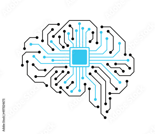 circuit board, chip and brain, Artificial intelligence concept. vector illustration