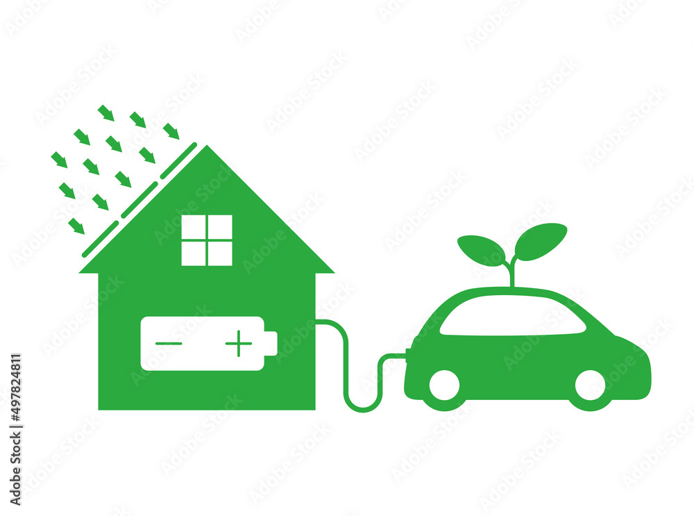 Smart house with solar energy, charging electric car