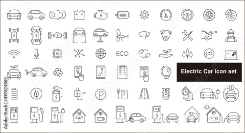 Electric car and self-driving car icon set
