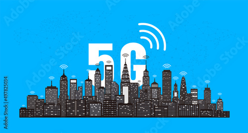 5G wireless network and smart city concept. high speed connection, vector flat design.