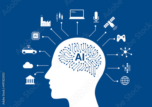circuit board in the Cyborg head, Artificial intelligence of digital human. vector illustration