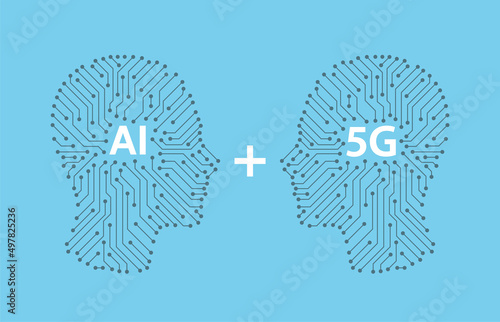 circuit board in the Cyborg head, Artificial intelligence and 5g concept. vector illustration