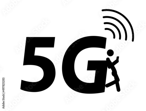 5G 5th generation mobile network wireless icon, man or girl rely on the G