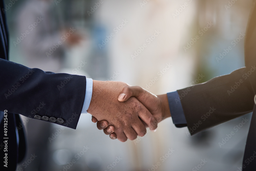 Partners in profit. Cropped shot of two businessmen shaking hands.