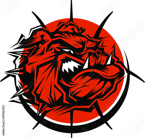 mean bulldog mascot face inside basketball for school, college or league