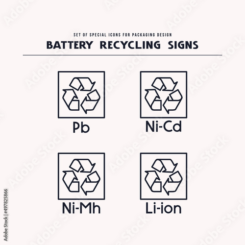 Battery recycling icons set