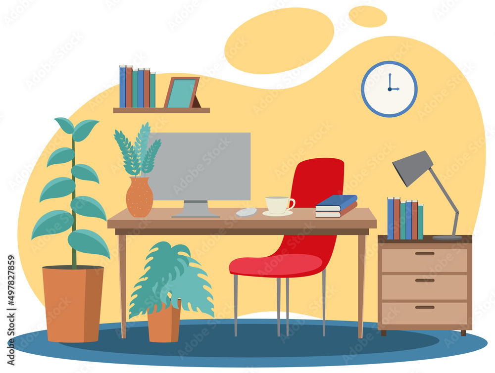 Workroom interior concept in flat design Workroom interior concept in flat design