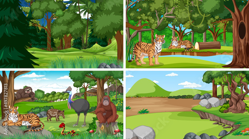 Canvas Print Different forest scenes with wild animals
