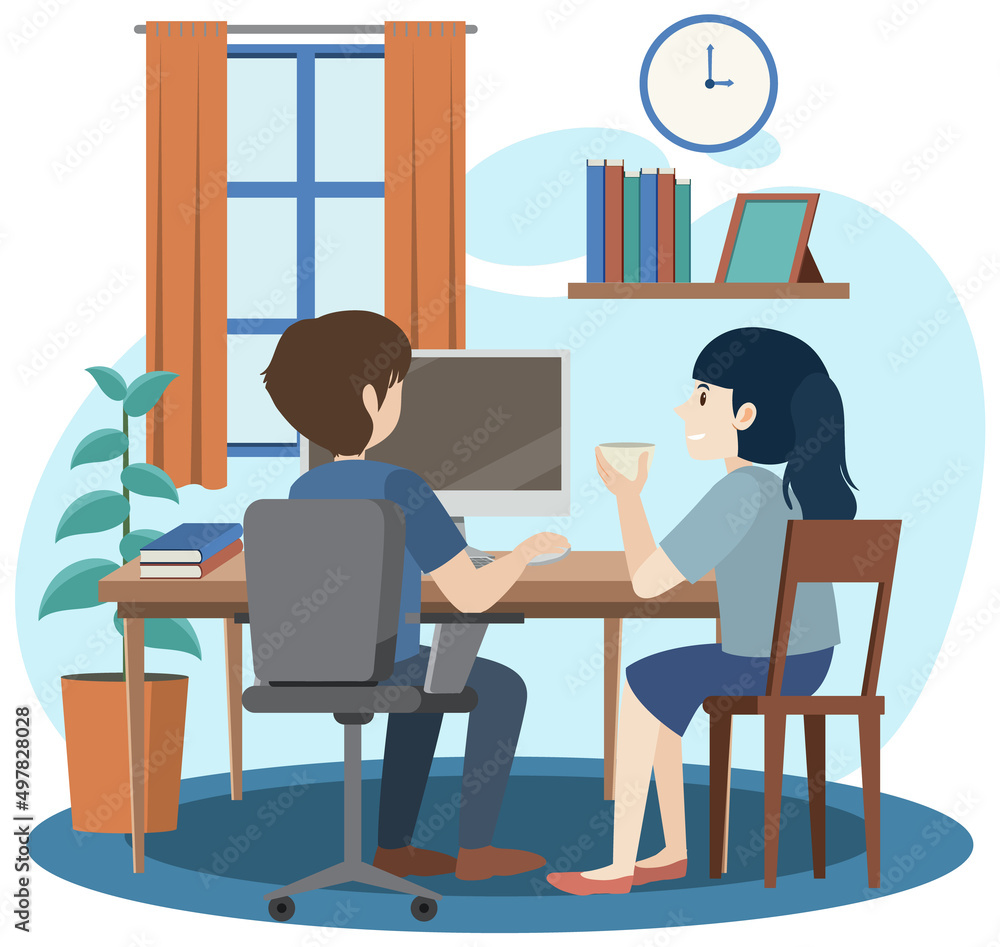 People working on computer at home People working on computer at home