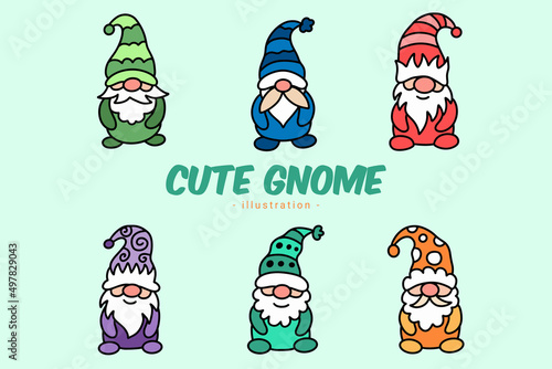 Set of Cute Gnome Elf Hand Draw Cartoon Doodle Clipart Collection