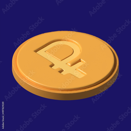 3D Coin Ruble Russian money. 3D Rendering of Russia ruble symbol on money bag and coin on background concept of Russian economy and financial. 3D Render illustration cartoon style.